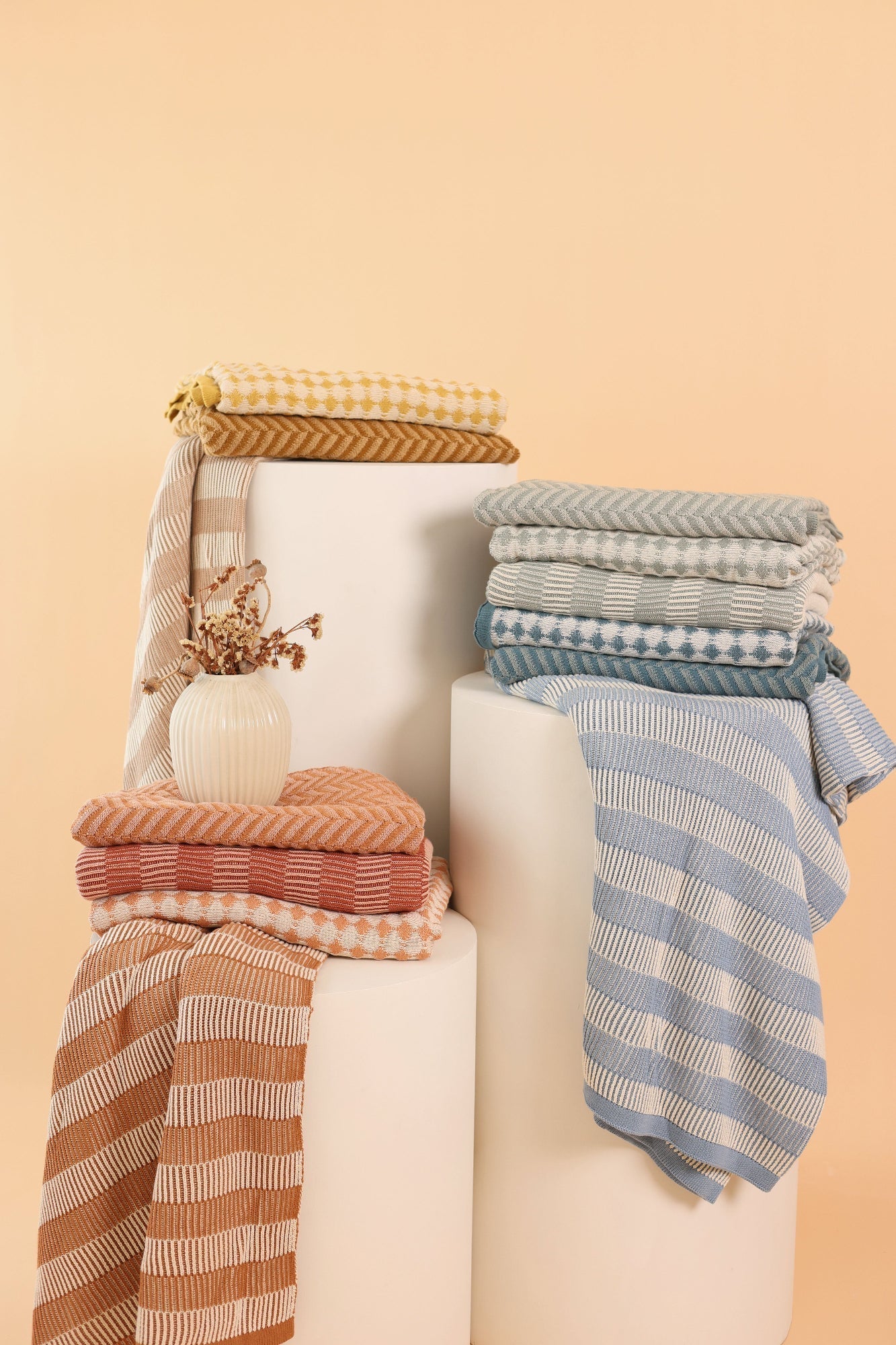 Striped Rhubarb Cotton Knitted Throw