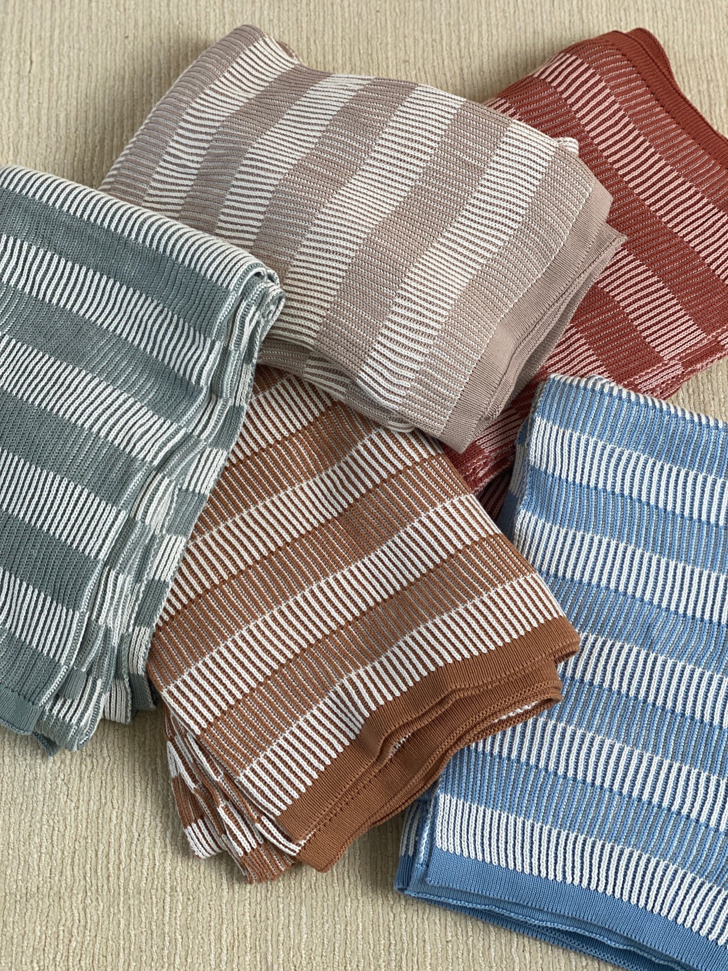 Striped Rhubarb Cotton Knitted Throw