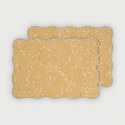 Rosabelle Chintz Ochre Scallop Mats-Set of 2
