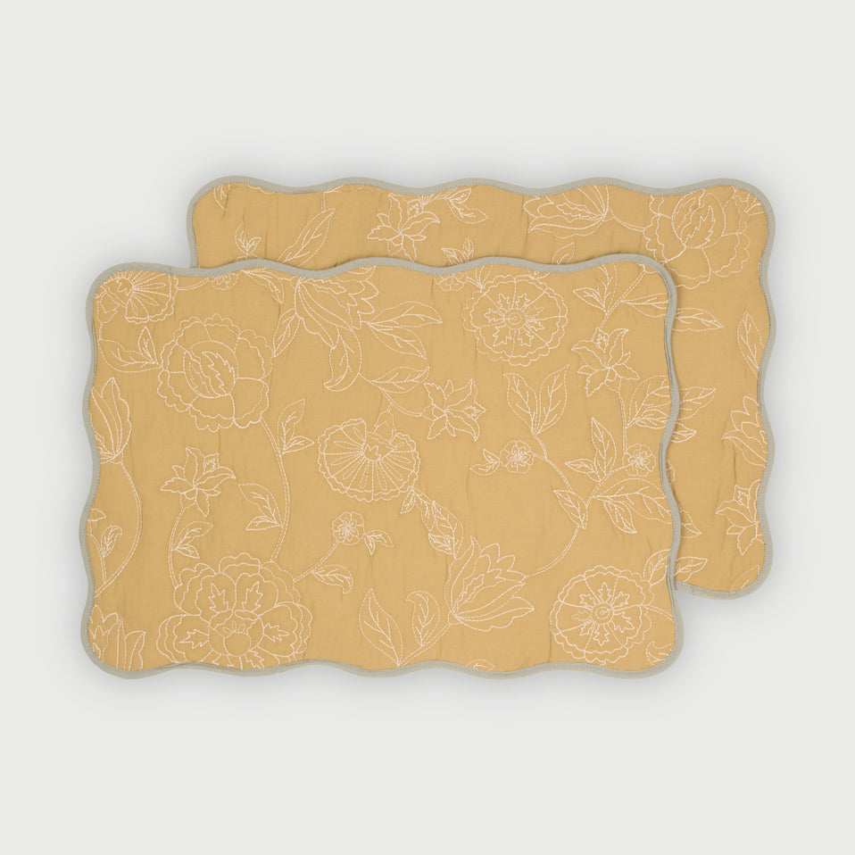 Rosabelle Chintz Ochre Scallop Mats-Set of 2