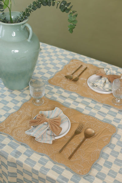 Rosabelle Chintz Ochre Scallop Mats-Set of 2