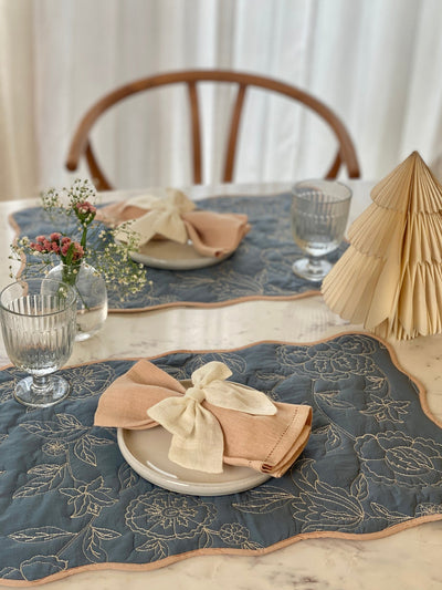 Rosabelle Chintz Azure Scallop Mats-Set of 2