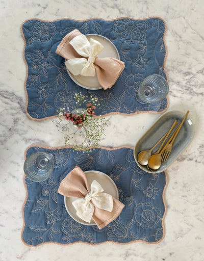 Rosabelle Chintz Azure Scallop Mats-Set of 2