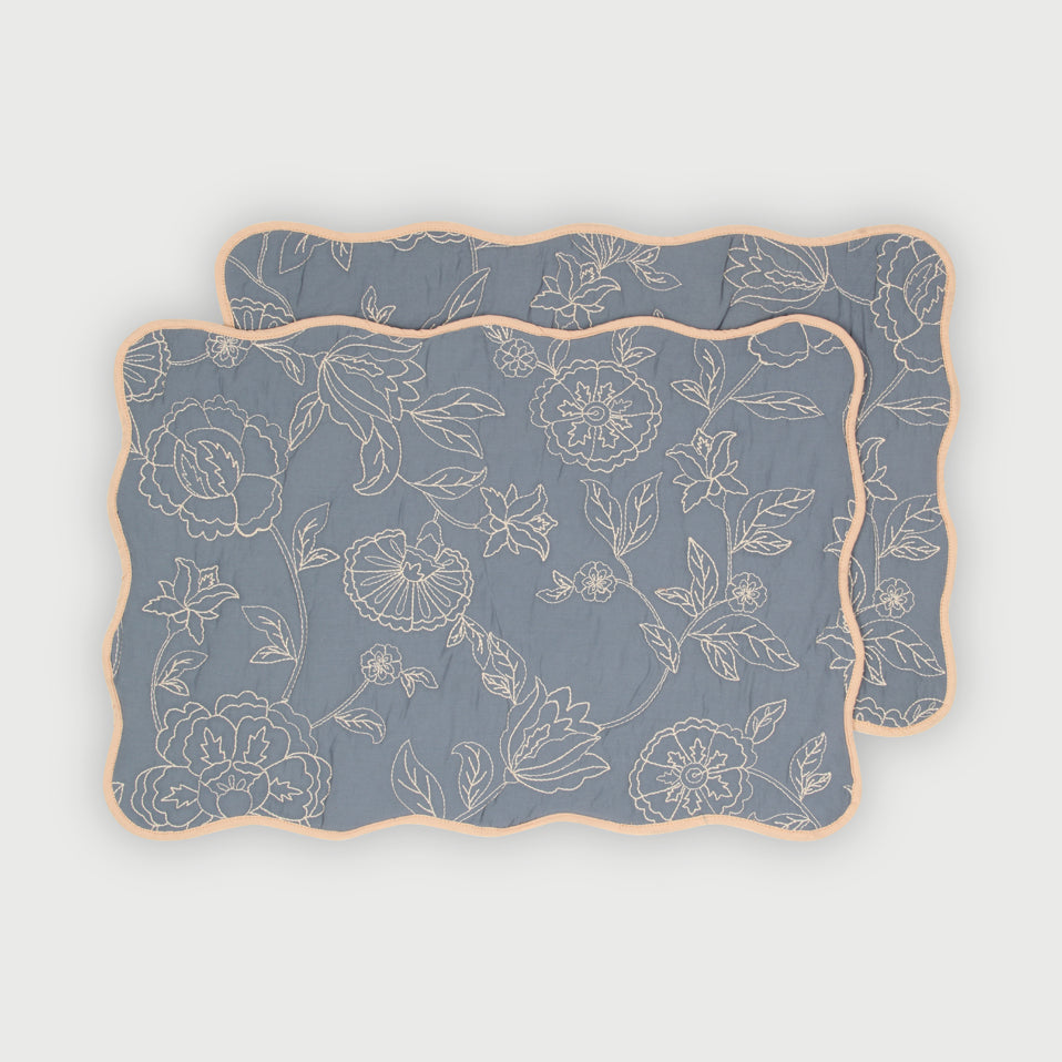 Rosabelle Chintz Azure Scallop Mats-Set of 2