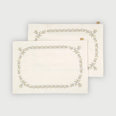 Trellis Soft Blue Cross Stitch Table Mats-Set of 2