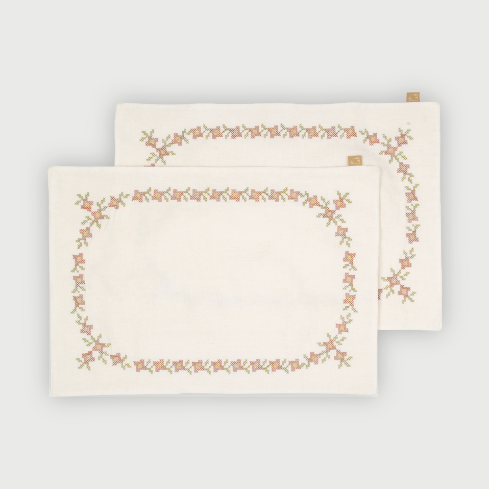 Trellis Raspberry Cross Stitch Table Mats-Set of 2