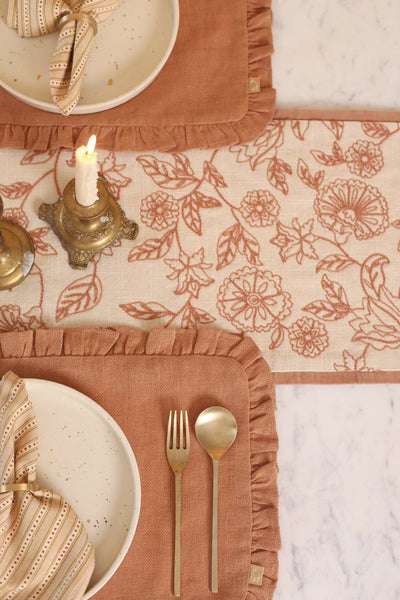 Herringbone Linen Ruffle Spice Table Mats-Set of 2