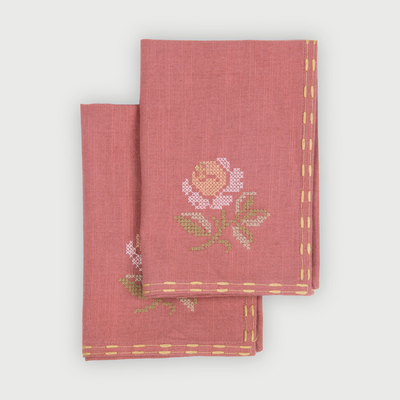 Florette Raspberry Cross Stitch Napkins-Set of 2