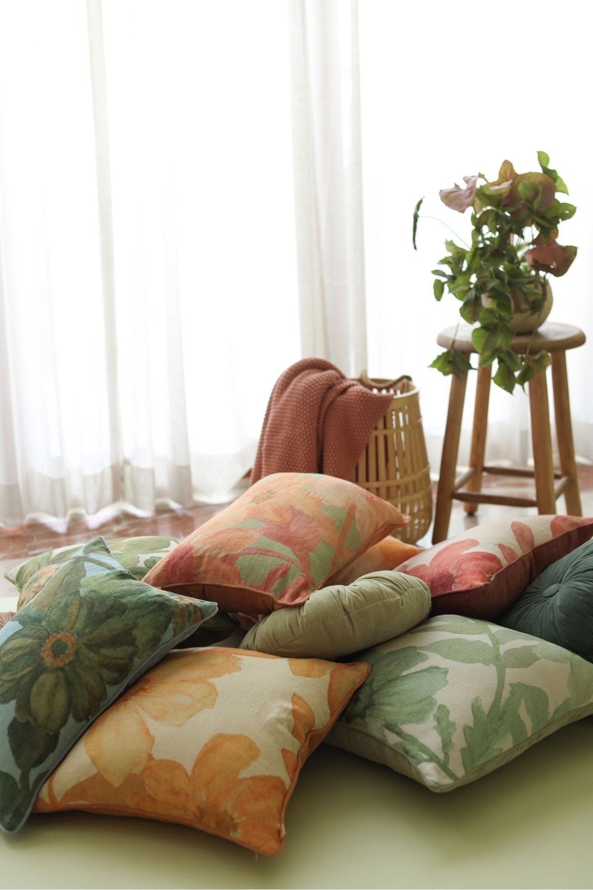 Wildflower Fern Linen Cushion Cover