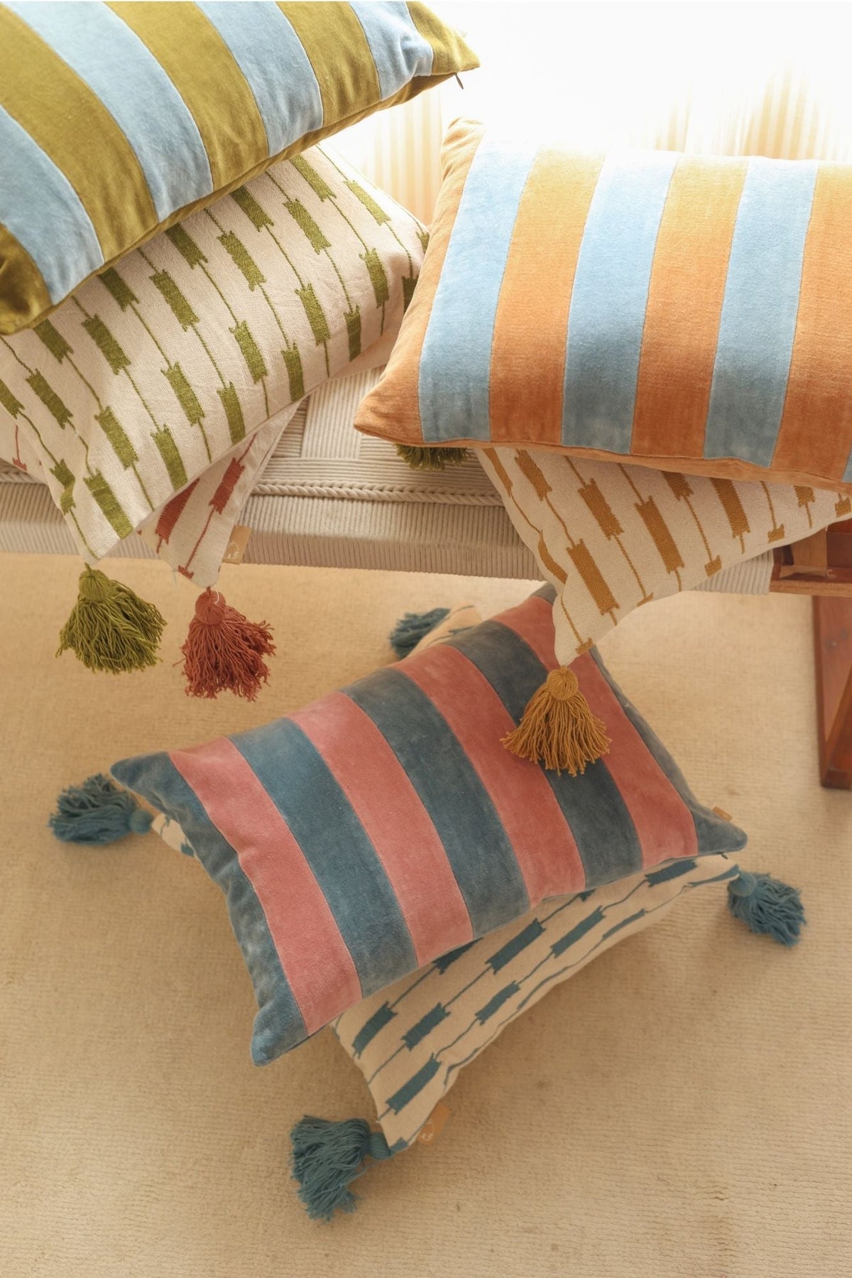 Willow Teal Striped Oblong Cushion Cover