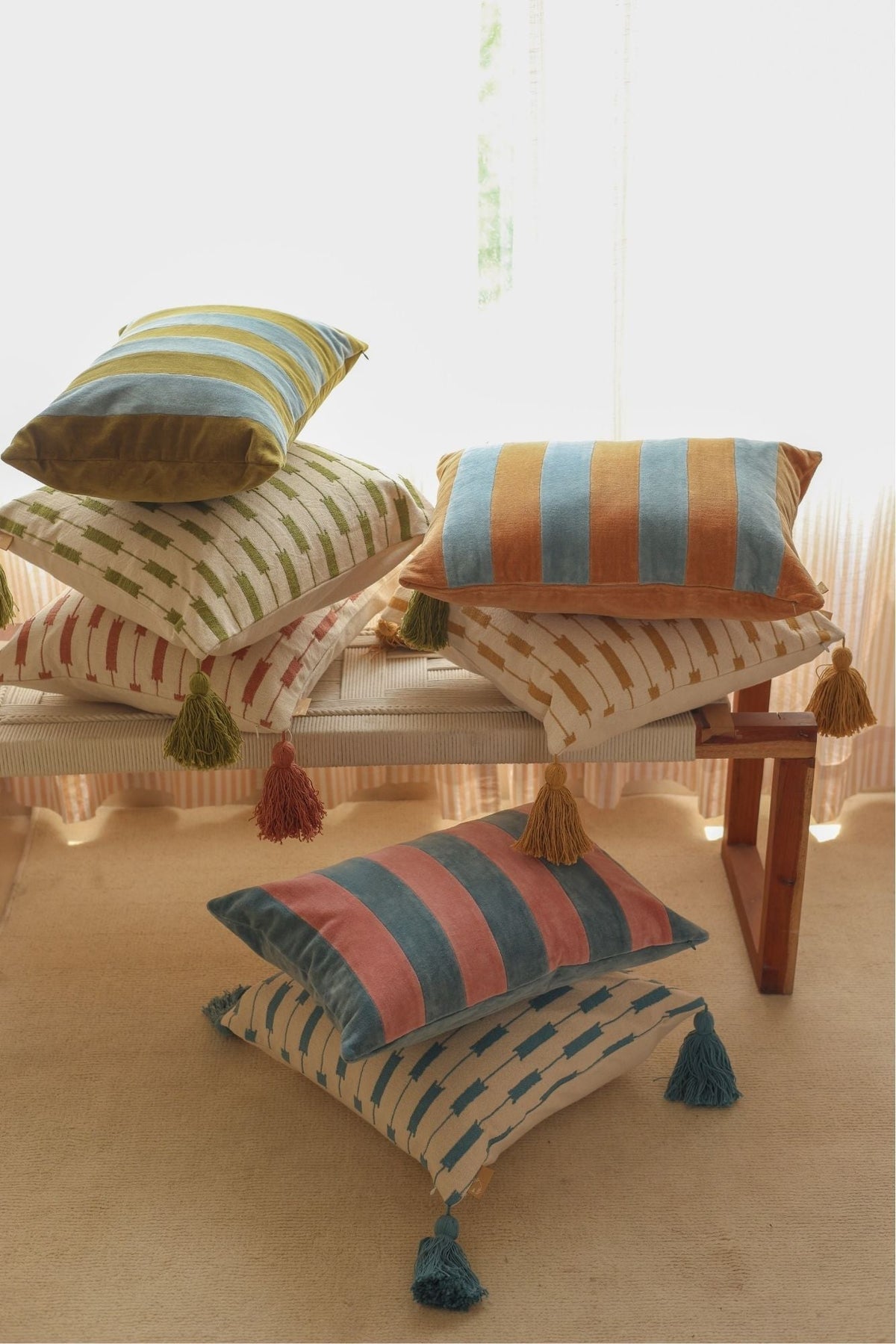 Willow Teal Striped Oblong Cushion Cover