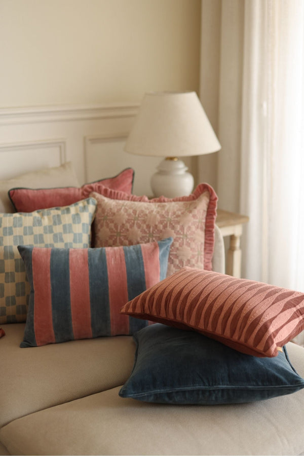 Willow Teal Striped Oblong Cushion Cover