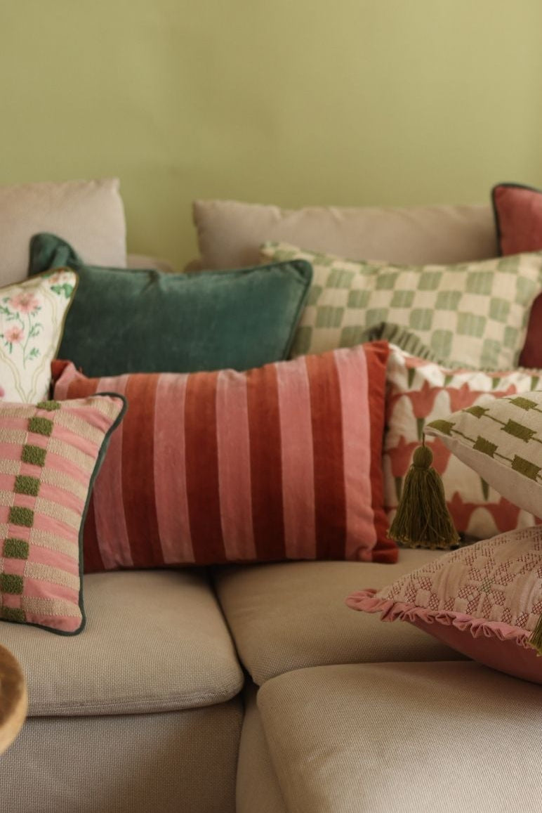 Holly Rhubarb Striped Oblong Cushion Cover
