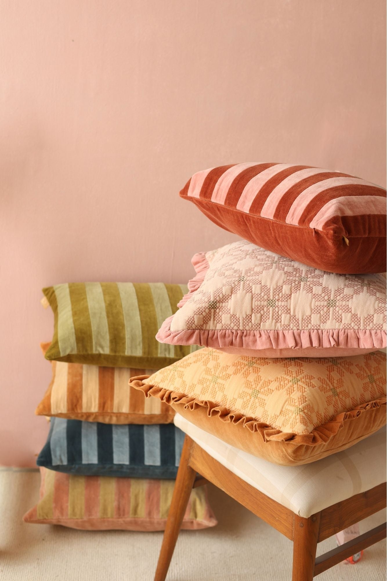 Holly Olive Striped Oblong Cushion Cover