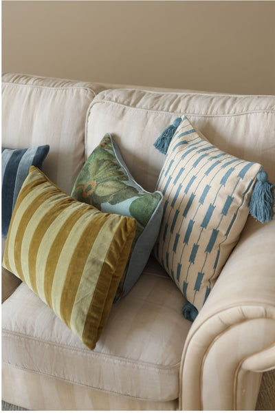 Holly Olive Striped Oblong Cushion Cover