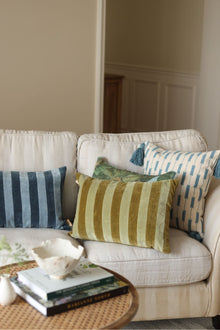 Holly Olive Striped Oblong Cushion Cover