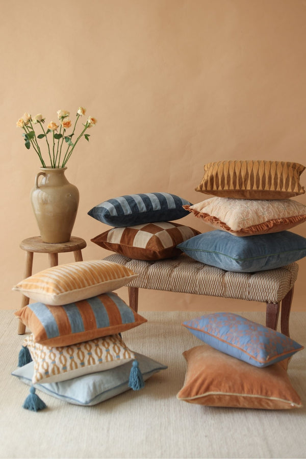 Holly Azure Striped Oblong Cushion Cover