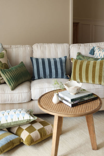 Holly Azure Striped Oblong Cushion Cover