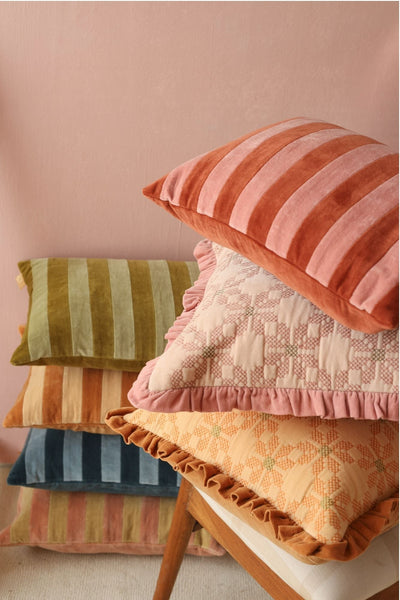 Holly Apricot Striped Oblong Cushion Cover