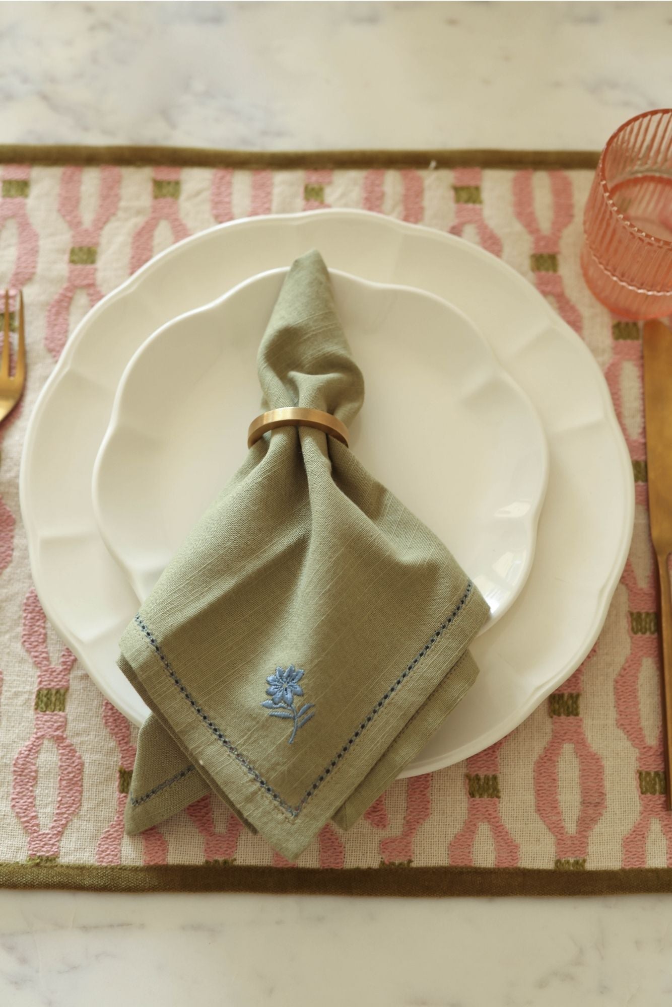 Thistle Moss Green Table Napkins-Set of 2