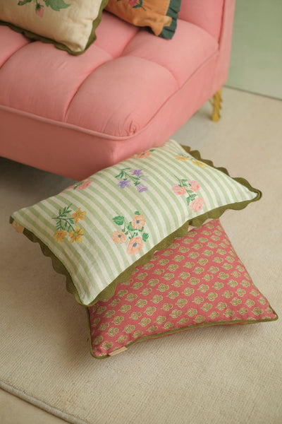 Rosalia Forest Green Linen Oblong Cushion Cover