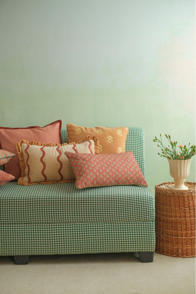 Viola Carmine Cotton Oblong Cushion Cover