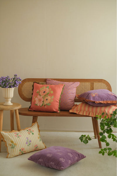 Sienna Lavender Embroidered Velvet Cushion Cover