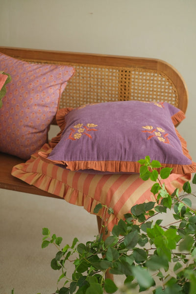 Sienna Lavender Embroidered Velvet Cushion Cover