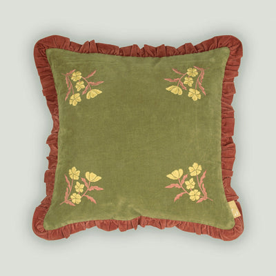 Sienna Forest Green Embroidered Velvet Cushion Cover