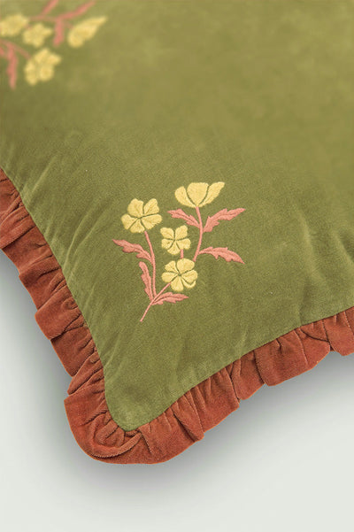 Sienna Forest Green Embroidered Velvet Cushion Cover