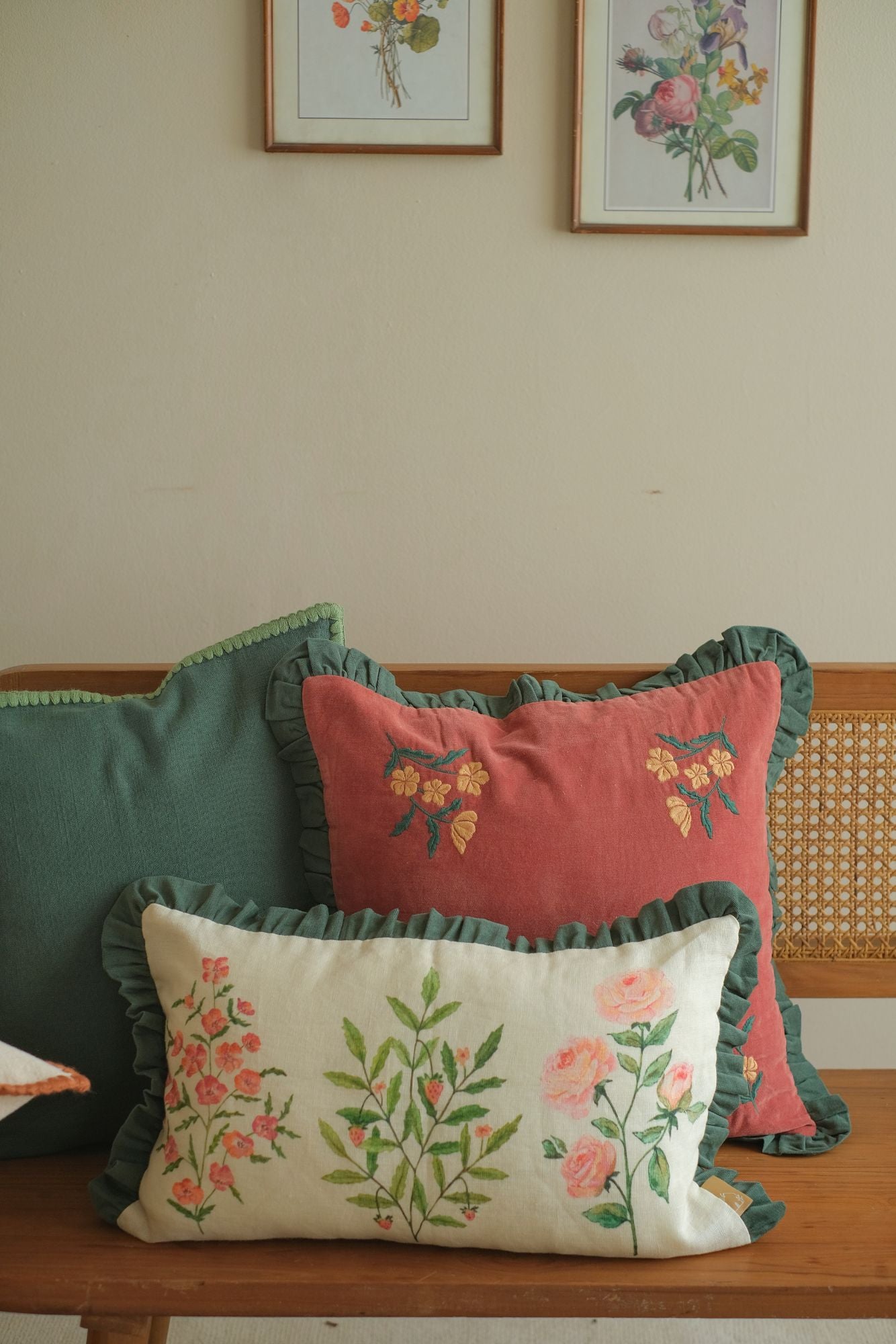 Sienna Carmine Embroidered Velvet Cushion Cover