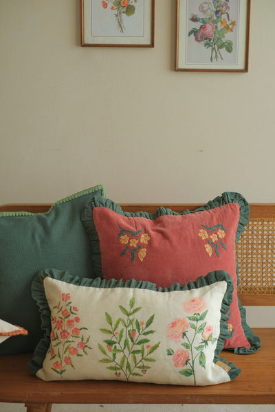 Sienna Carmine Embroidered Velvet Cushion Cover