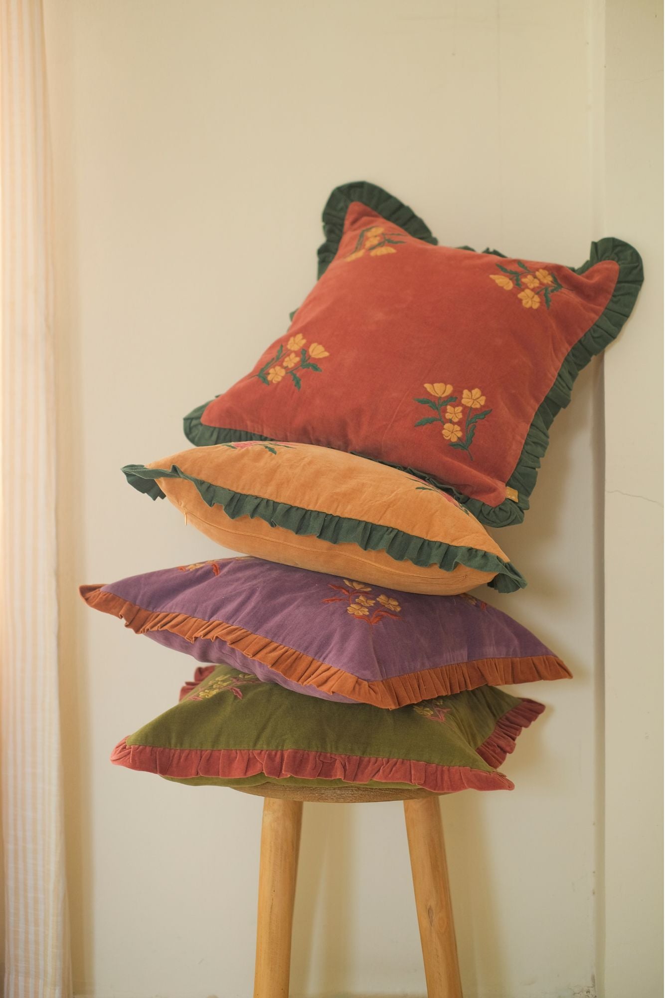 Sienna Lavender Embroidered Velvet Cushion Cover