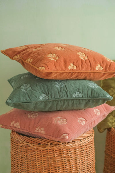Lucia Terracotta Embroidered Velvet Cushion Cover