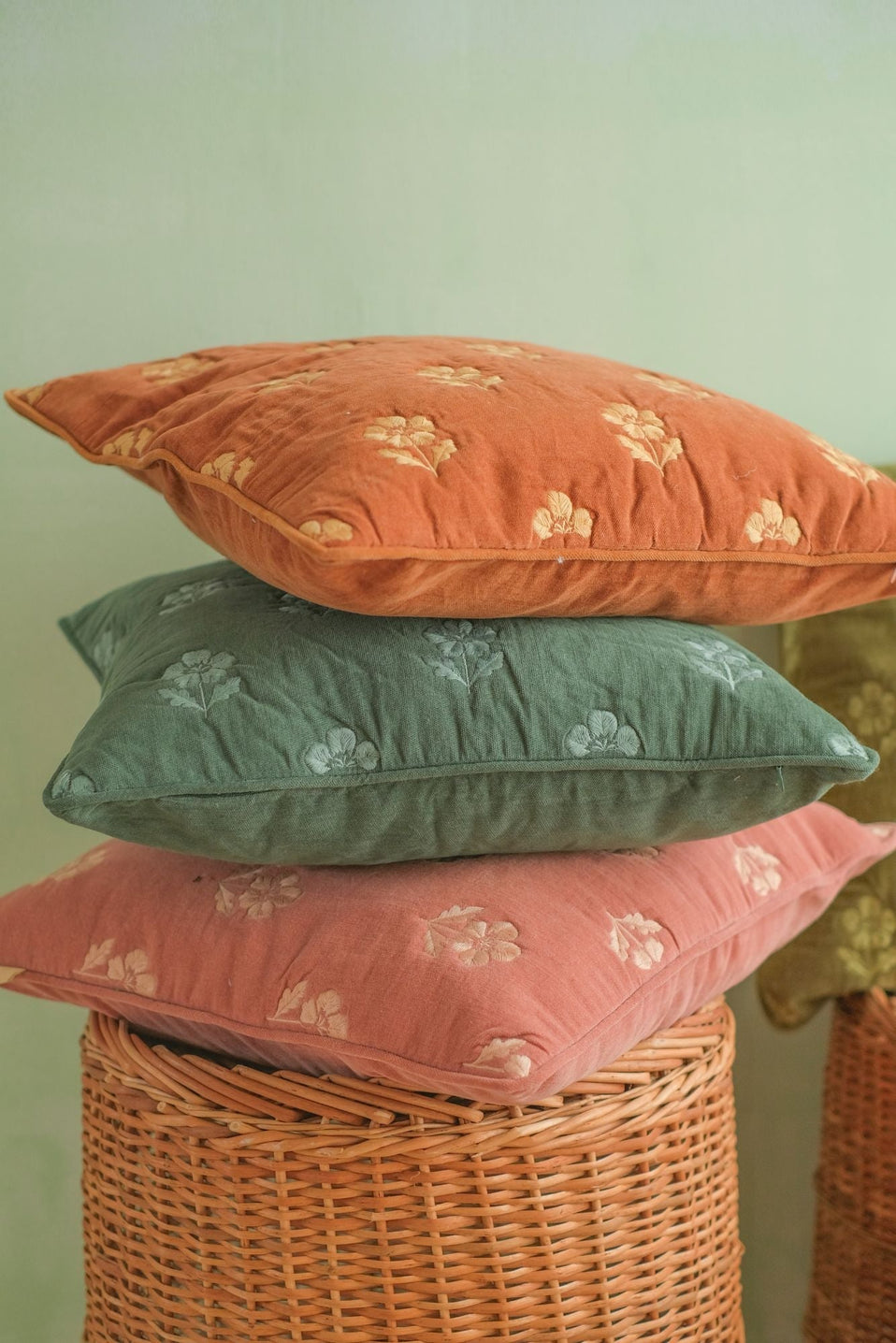 Lucia Terracotta Embroidered Velvet Cushion Cover