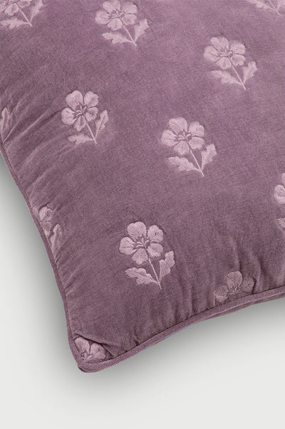Lucia Lavender Embroidered Velvet Cushion Cover