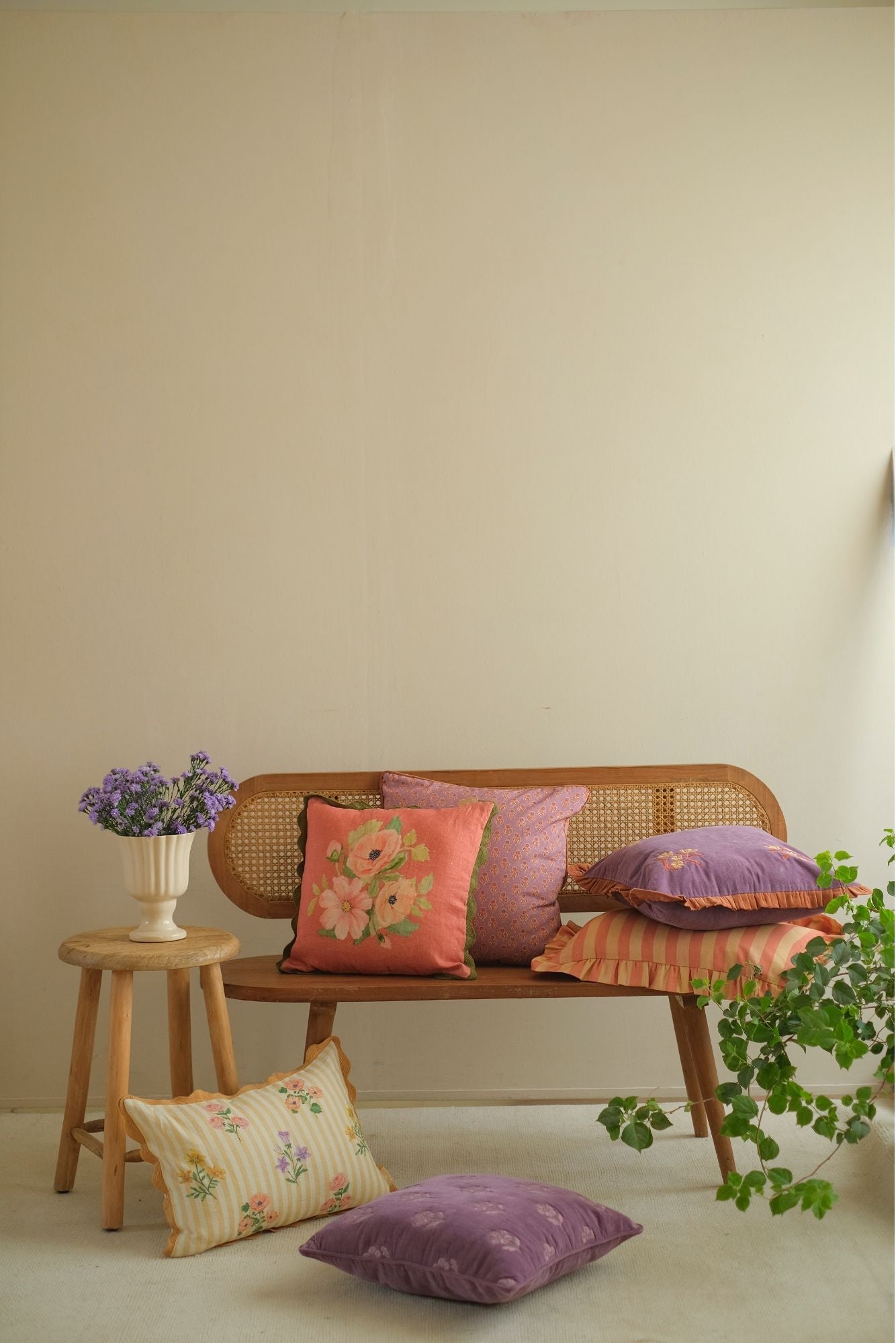 Lucia Lavender Embroidered Velvet Cushion Cover