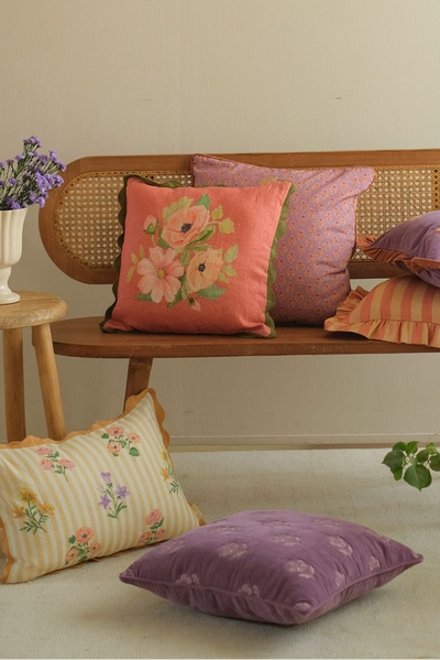 Lucia Lavender Embroidered Velvet Cushion Cover