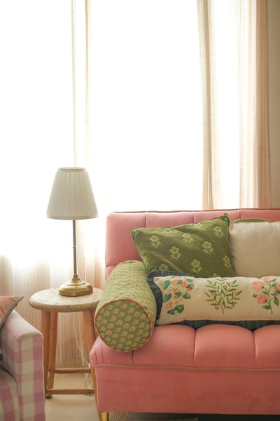 Lucia Forest Green Embroidered Velvet Cushion Cover