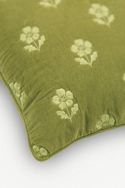 Lucia Forest Green Embroidered Velvet Cushion Cover