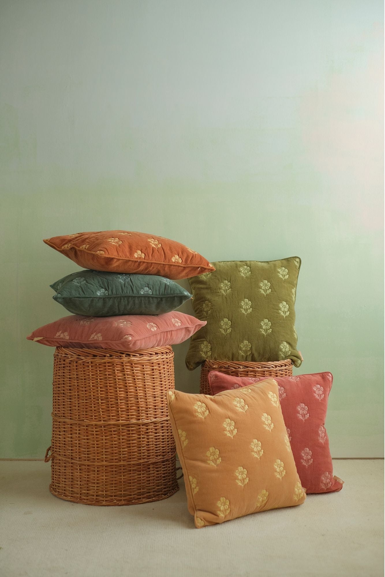 Lucia Dusty Rose Embroidered Velvet Cushion Cover