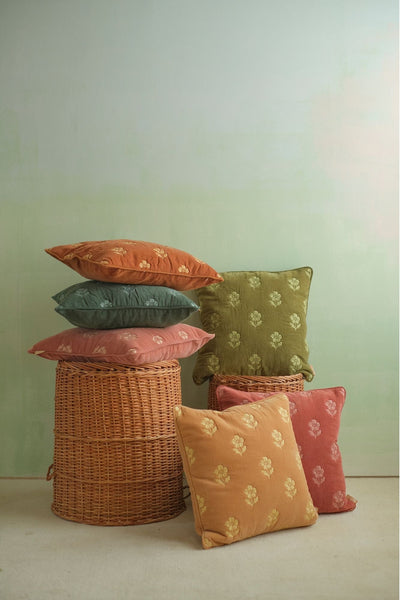 Lucia Terracotta Embroidered Velvet Cushion Cover