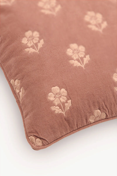 Lucia Dusty Rose Embroidered Velvet Cushion Cover