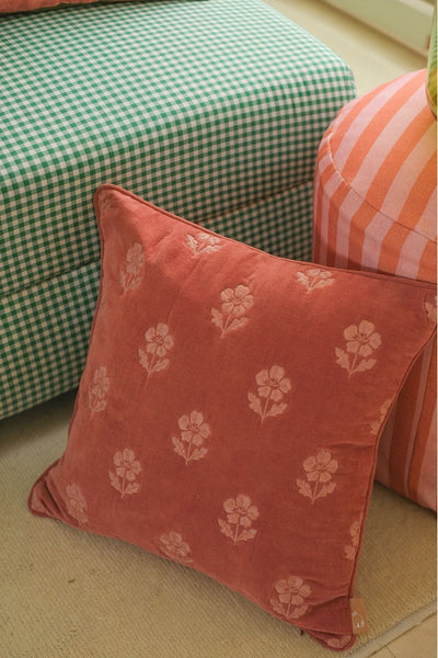 Lucia Carmine Embroidered Velvet Cushion Cover