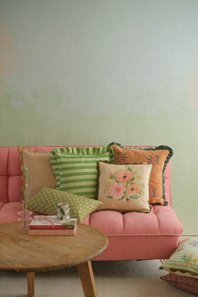 Aurora Scallop Oatmeal Embroidered Cushion Cover
