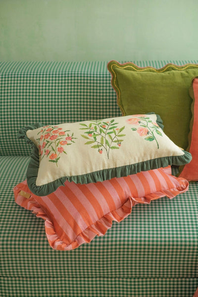 Aurora Scallop Forest Green Embroidered Cushion Cover