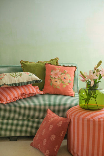 Aurora Scallop Forest Green Embroidered Oblong Cushion Cover