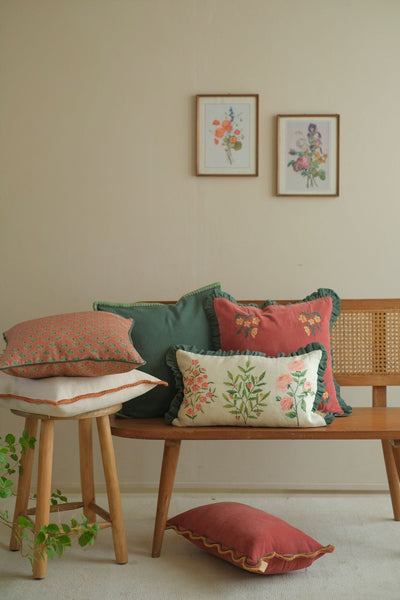 Aurora Scallop Carmine Embroidered Cushion Cover