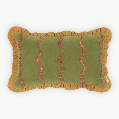 Aria Ruffle Forest Green Embroidered Oblong Cushion Cover