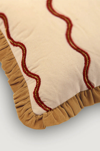 Aria Ruffle Oatmeal Embroidered Oblong Cushion Cover